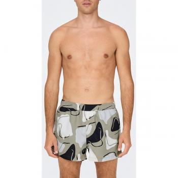 Sorturi de baie pentru bărbați ONLY & SONS Todd - gri cu model abstract