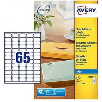 Avery Inkjet Mini Label 38.1x21.2mm 65 Per A4 Sheet Clear Pack 1625
