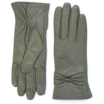 Infinity Luxe Olive‑Toned Italian Leather Bowed Gloves – Soft Wool Lining (M)