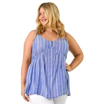 Blue Roman Curve Stripe Woven Button Vest for Women