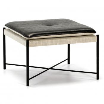 Pouf Tissu Beige et Simili Cuir Noir Aaron
