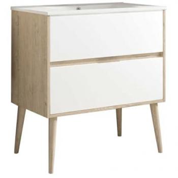 Kibath Mueble de baño con lavacón Noruega 70x45 cm roble/blanco mate, 2 cajones susp