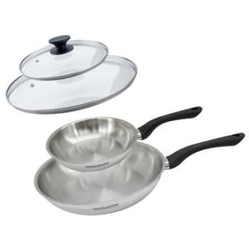 Ensemble de poêles Fackelmann Geneva 20 et 28 cm en inox avec couvercles en verre