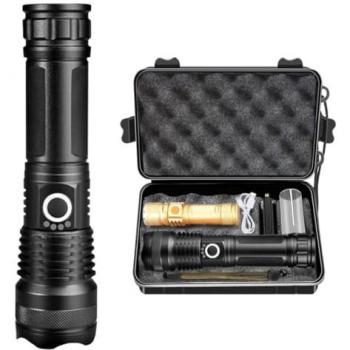 Linterna LED Recargable Alta Potencia con Indicador de Batería Impermeable y Carga por USB