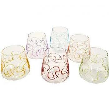 Crystalex Kristallbecher Set, 6 x 290 ml, Sandra, farbige Gravur