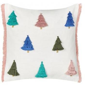 Coussin planté Skimmia en coton blanc, 45×45 cm, décor brodé