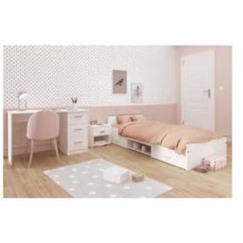 Set Dormitorio Infantil 3Camas con Cama, Mesita y Escritorio en Blanco Mate