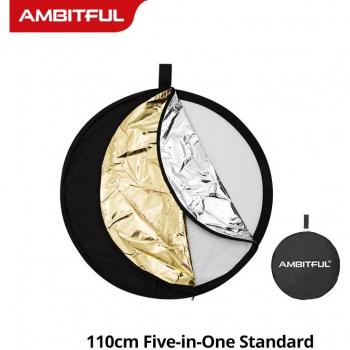 AMBITFUL 5-in-1 Collapsible Round Reflector - Silver, White, Gold - 60CM, 80CM, 110CM