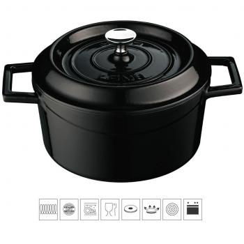 Piatto Rotondo in Ghisa con Girarrosto Smaltato Nero