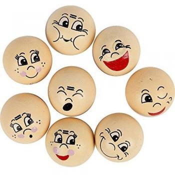 Têtes en bois émotives, 20 mm, ivoire clair, 16 pièces