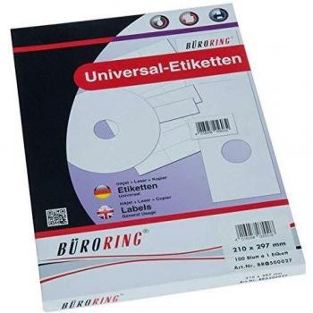 Büroring Etiketten, A4, 210 x 297mm, 100 Etiketten