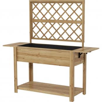 Outsunny Jardinera Rectangular con Pie, Enrejado y Estantería Superior