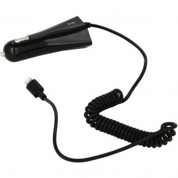 Cargador coche PURO Lightning MFI 2.1A cable rizado 1.5m negro