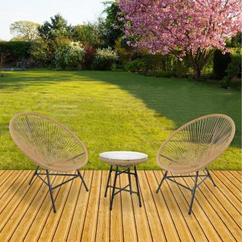 3pcs Bistro Egg Chairs - Natural, Indoor and Garden Use - Raygar
