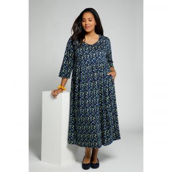 Abito lungo a pallini maglina scollo a V maniche 3/4 donna blu 56/58 cotone
