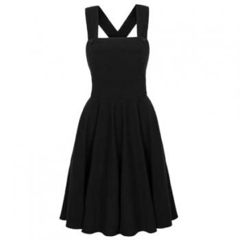 Hell Bunny Patti Cross-Over Strap Midi Dress, Black, XL