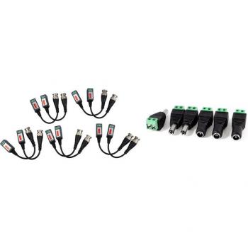 Adaptateur d'alimentation DC CCTV avec 10 pièces de balun passif BNC CAT5, connecteurs mâle et femelle 5,5x2,1mm