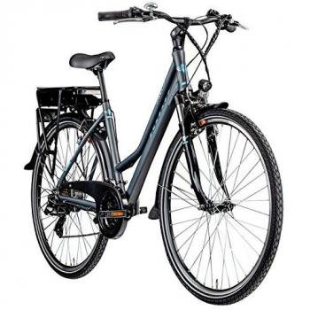 E-Bike ZÜNDAPP Green 7.7 Damen E-Bikes Gr. 48 cm, 28 Zoll, grau (blau, grau) Pedelec, Elektrofahrrad für Damen, Trekkingrad