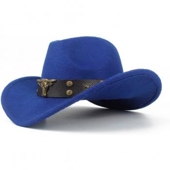 Kids Wool Western Cowboy Hat, Roll-up Brim, Black Jazz Cap, Size 52-54