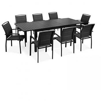 Ensemble table extensible de jardin - Oviala - Aluminium - Noir