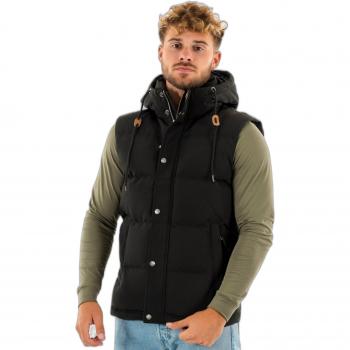 Superdry - Everest - Daunenweste mit Kapuze in Tiefschwarz XXXL