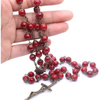 Collar Cruz de Jesús T3LE con Cuentas Redondas Hecho a Mano