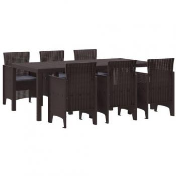 Outdoor Lounge Dining Ensemble – 7 Pieces Brown Polypropylene