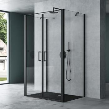 Cabine d’Eau Rectangulaire 100×90 cm – Mur Simple avec Porte Auto‑levante et Verre 8 mm Noir