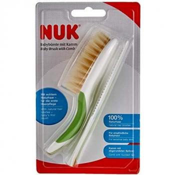 Cepillo para bebé NUK con cerdas naturales y peine verde