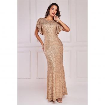 Sequin Flutter Sleeve Maxi - Gold