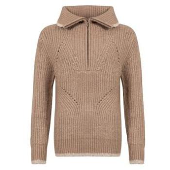 Light Brown Reza 1/4 Zip Knitted Pullover (Women’s) – 14