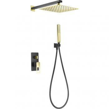 Conjunto de ducha monomando empotrado negro oro brillo