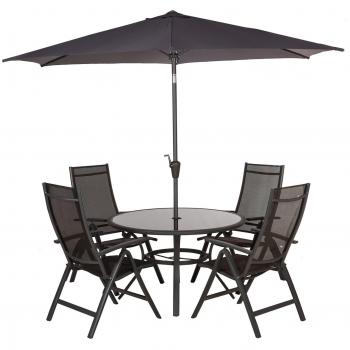 Sorrento Black Textylene Multi-Position Recliner Dining Set