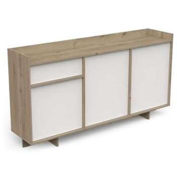 Mueble Aparador Lead 1 Cajón 3 Puertas 2 Estantes Color Roble Artisan y Blanco 157 cm
