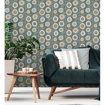 Papel pintado vinílico ecológico de flores mostaza y ramas con hojas estilo nórdico - liliana flowers 682090 de gaulan - rollo de 10 m x 0,52 m