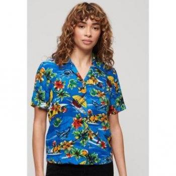 Superdry W4010419A Damen Beach Resort Viskose-Shirt Lässig
