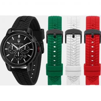 Maserati Reloj Hombre Successo 44 mm Acero Inoxidable con Indicadores Blanco y Rojo