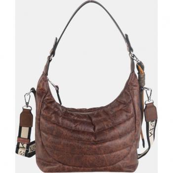 Bolso Hobo PU Marrón con Cremallera y Bandolera Extraíble
