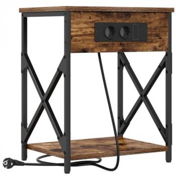 Comò con Stazione di Ricarica VidaXL Rovere Fumo 41×31×51 cm Legno Multistrato