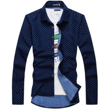 Kausal Herren Langarm Polka Dot Frühlingshemd