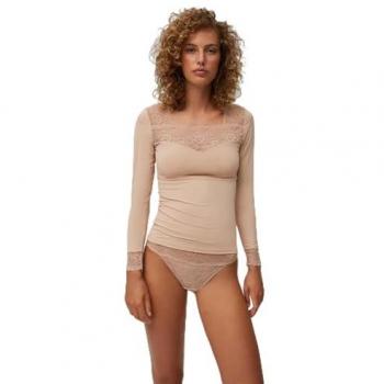 Ysabel Mora - Camiseta interior de mujer de manga larga con encaje en escote y puños