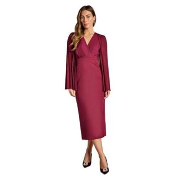 Coast Berry Pleated Cape Sleeve Midi Dress – 10