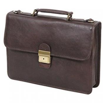 Cartable en cuir de vachette gras KATANA K31025 – Chocolat – Bandoulière – Homme