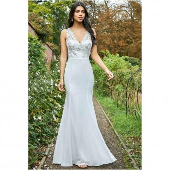 Goddiva Cowl Back Chiffon Maxi - White