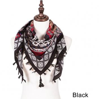 Bufanda de invierno para mujer con diseño étnico y borlas