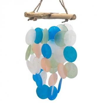 Driftwood Cross Wind Chime with Blue & Pearl