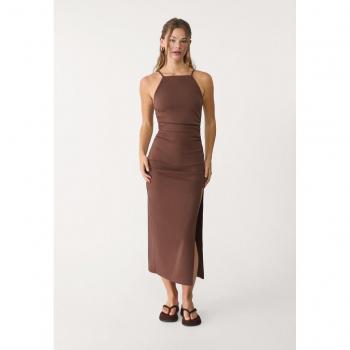 Vestito Halter Stradivarius Marrone M midi