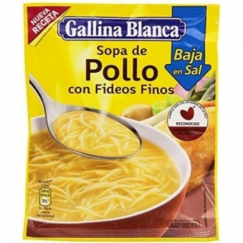 Gallina Blanca - Sopa de Pollo con Fideos Finos Reducida en Sal - 68g - Paquete de 24 Unidades