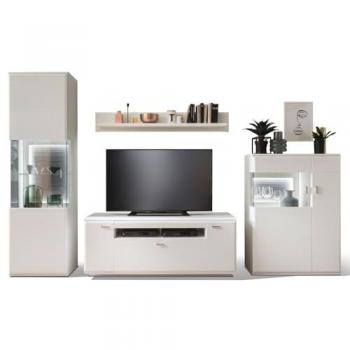 Lomadox Wohnwand ALIA-05, 4-teilig, weiß matt mit Lowboard und Highboard