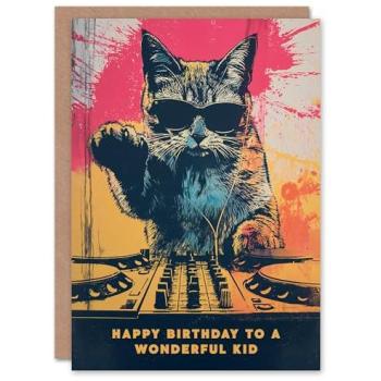 Birthday Celebration DJ Cat Lover Gift Card – Vinyl Edition